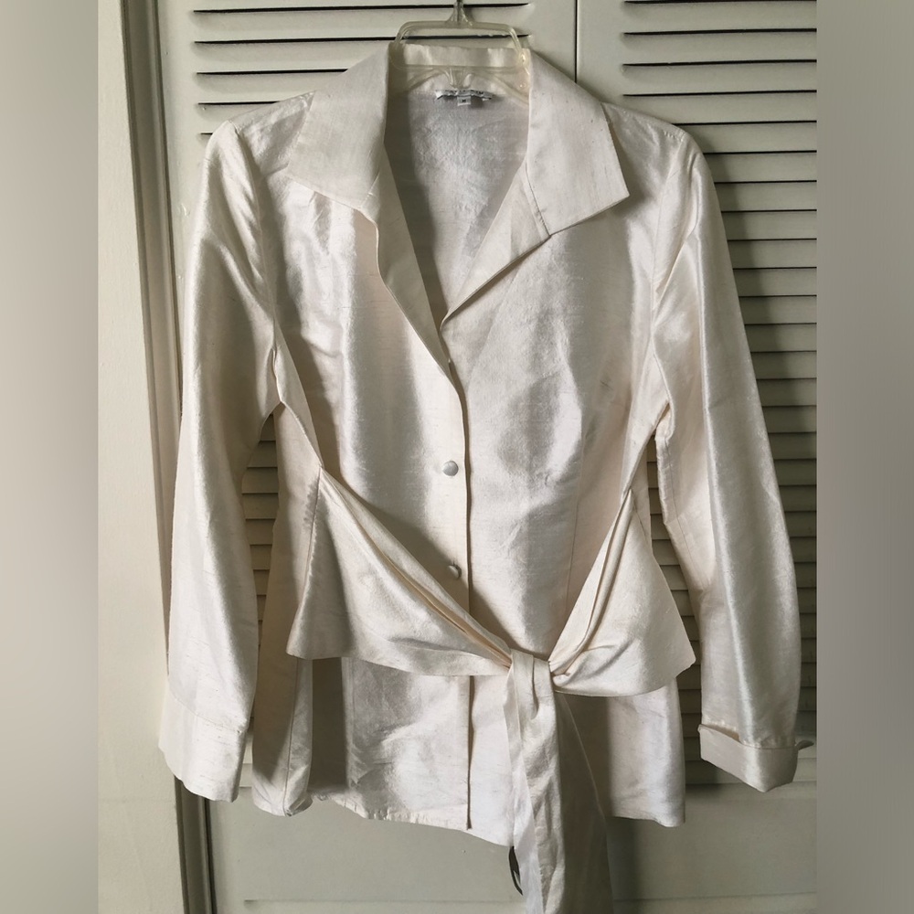 Patty Kim Textured Silk Tie-Waist Button Down